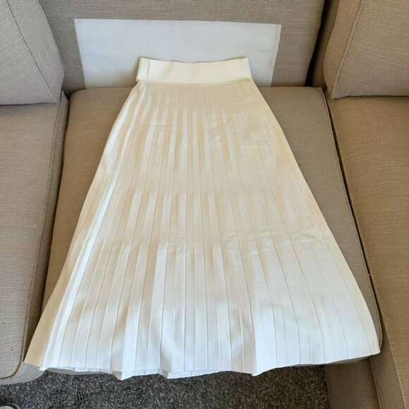 BEST Sezane Leonine Knit Midi Skirt Small Ecru Ivory Off White French Stretchy - Picture 6 of 11